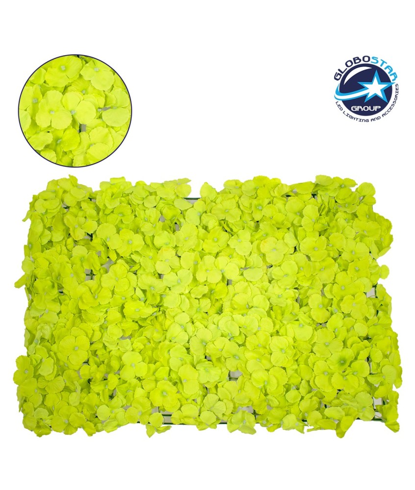 GloboStar® 78324 Συνθετικό Πάνελ Λουλουδιών - Κάθετος Κήπος Άγρια Ορτανσία Λαχανί Μ60 x Υ40 x Π5cm